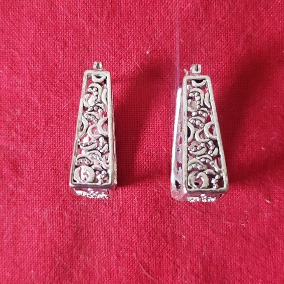 Silvertone Stylish Designer Triangular Earrings - Picture 2 of 5